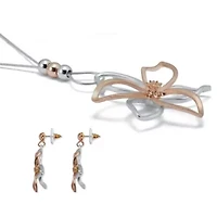 14k Rose-Plated Flower Drop Earring and Necklace Set 36-inch