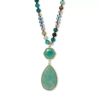 Genuine Green Aventurine Goldtone Beaded Drop Necklace 36-inch