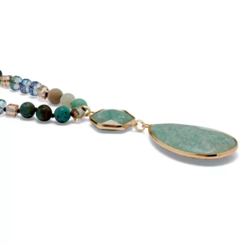 Genuine Green Aventurine Goldtone Beaded Drop Necklace 36-inch