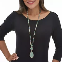 Genuine Green Aventurine Goldtone Beaded Drop Necklace 36-inch