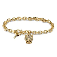 Marquise Cut Green Crystal Goldtone Charm Bracelet, 8 inches