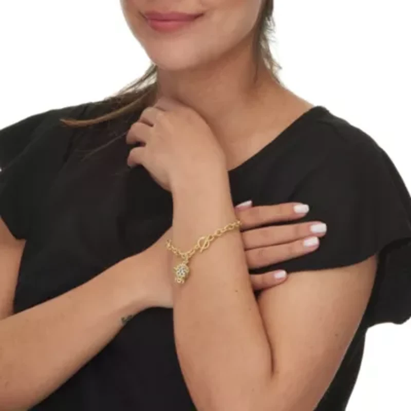 Marquise Cut Green Crystal Goldtone Charm Bracelet, 8 inches