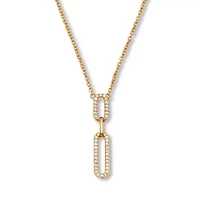 .20 TCW Round Cubic Zirconia 18k Gold-Plated Paperclip Drop Necklace 18-inch