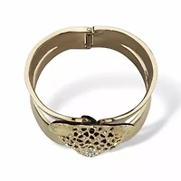 Goldtone Crystal Leopard Hinged Cuff Bangle Bracelet (50mm)