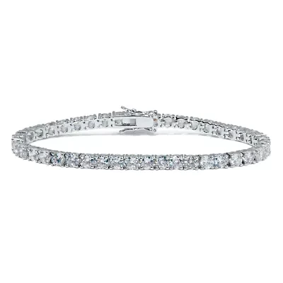 10 TCW Round Cubic Zirconia Silvertone Tennis Bracelet 7-inch