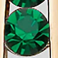 Round-Cut 3-Stone Green Crystal Goldtone Drop Earrings