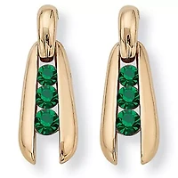 Round-Cut 3-Stone Green Crystal Goldtone Drop Earrings