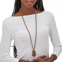 Boho Glass Beaded Goldtone Tree Pendant Necklace 34-inch