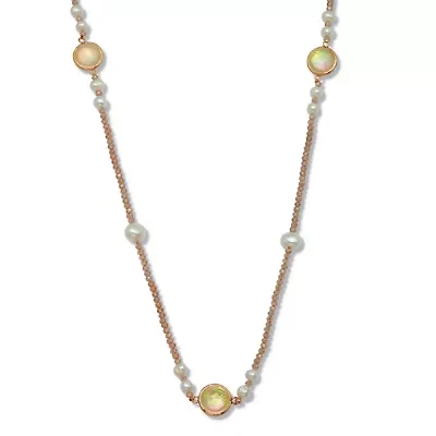 Simulated Opal and Simulated Pearl Goldtone Beaded Necklace 38-inch