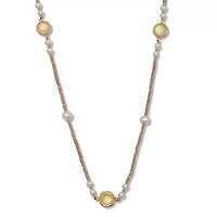 Simulated Opal and Simulated Pearl Goldtone Beaded Necklace 38-inch