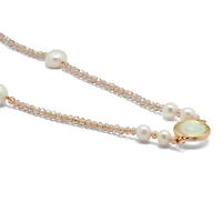 Simulated Opal and Simulated Pearl Goldtone Beaded Necklace 38-inch