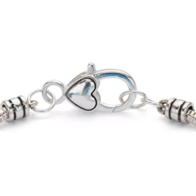 Blue Crystal Silver Tone Antiqued Bali Style Beaded Coastal Charm Bracelet 7"