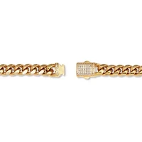 Yellow Gold Ion-Plated Stainless Steel Round Crystal Curb Link Bracelet 9.5-inch