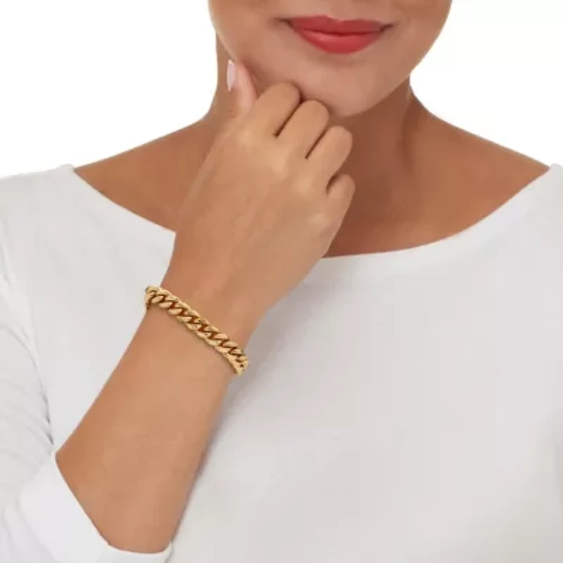 Yellow Gold Ion-Plated Stainless Steel Round Crystal Curb Link Bracelet 9.5-inch