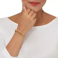 Yellow Gold Ion-Plated Stainless Steel Round Crystal Curb Link Bracelet 9.5-inch