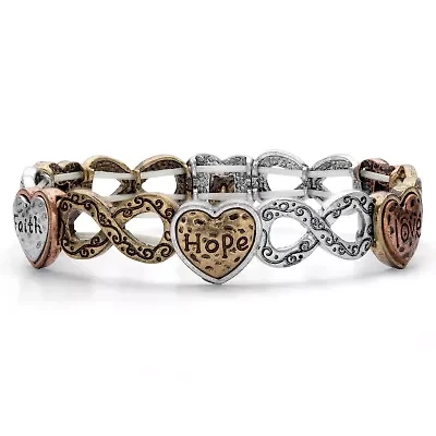 Infinity Heart Antiqued Tri-Tone Inspirational Stretch Bracelet 7"