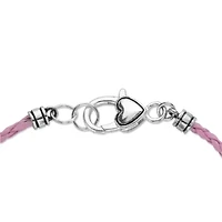 Pink Crystal Silvertone Bali-Style Braided Pink Cord Beaded Charm Bracelet 7.5"