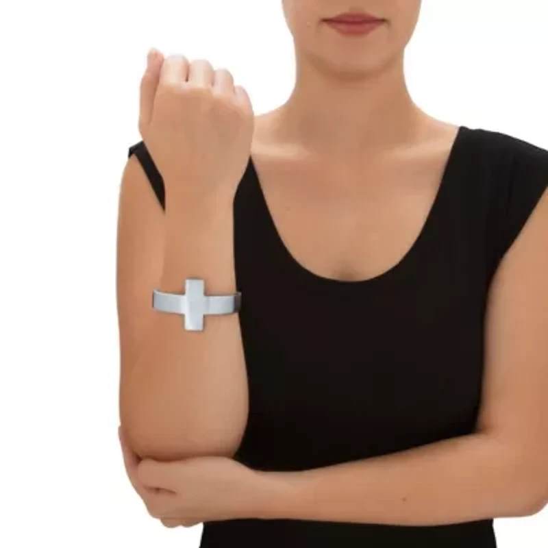 Horizontal Cross Silvertone Cuff Bracelet 7"
