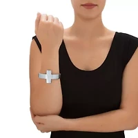 Horizontal Cross Silvertone Cuff Bracelet 7"