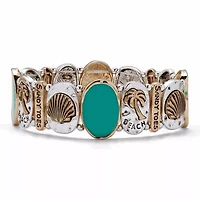 Enamel Sandy Toes PalmBeach Stretch Bracelet in Silvertone
