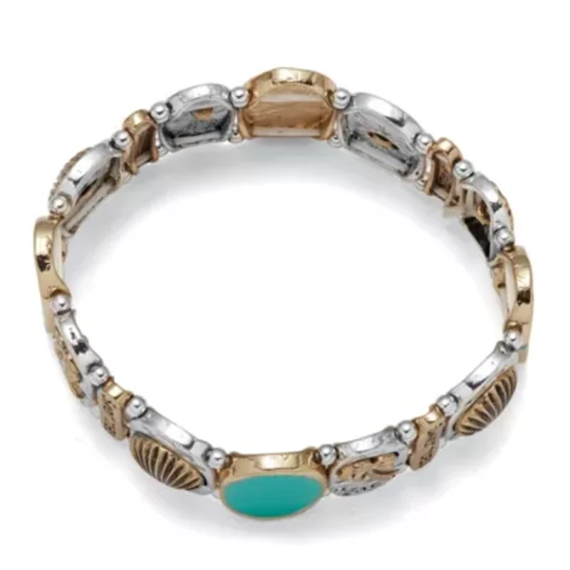 Enamel Sandy Toes PalmBeach Stretch Bracelet in Silvertone