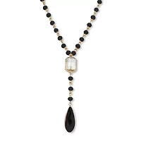 Black Crystal Pendant Goldtone Y Necklace 24-inch, plus 2-inch extension
