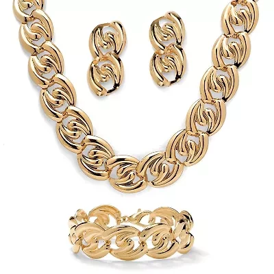 Curb-Link Necklace, Bracelet and Drop Earrings Set in Yellow Goldtone