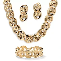 Curb-Link Necklace, Bracelet and Drop Earrings Set in Yellow Goldtone