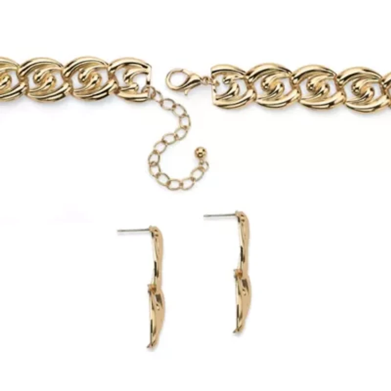 Curb-Link Necklace, Bracelet and Drop Earrings Set in Yellow Goldtone
