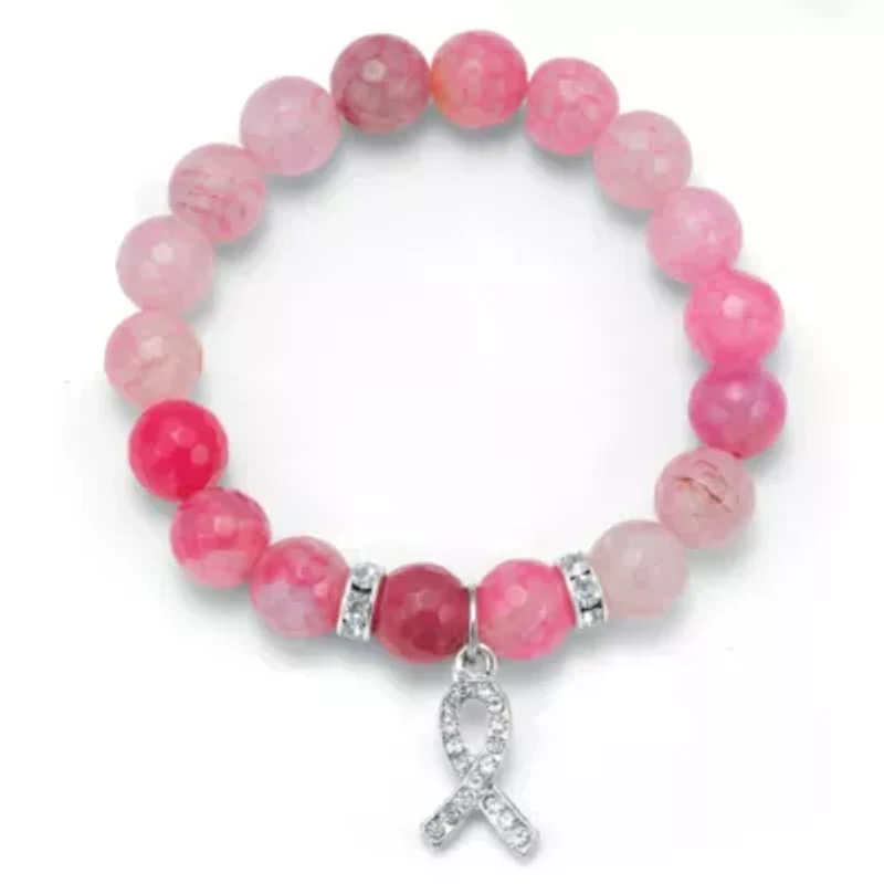 Silvertone Crystal Breast Cancer Bracelet 7 inch Length