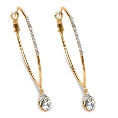 White Crystal Goldtone Hoop Teardrop Earrings (1.5")