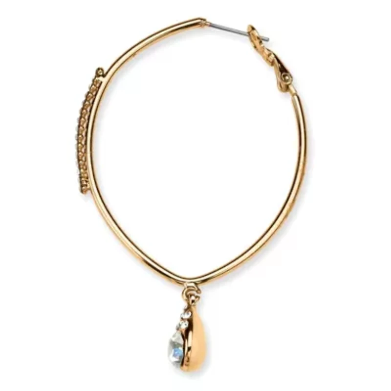 White Crystal Goldtone Hoop Teardrop Earrings (1.5")