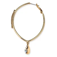 White Crystal Goldtone Hoop Teardrop Earrings (1.5")