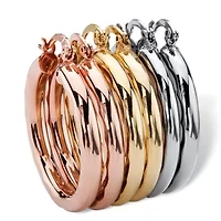 Tri-Tone 3-Pair Set of Goldtone, Rose Tone and Silvertone Hoop Earrings 1.25"