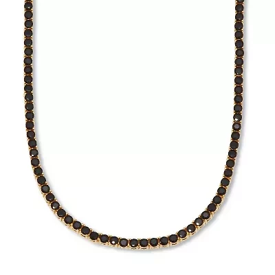 Round Black Cubic Zirconia 14k Yellow Gold-Plated Tennis Necklace 18-inch