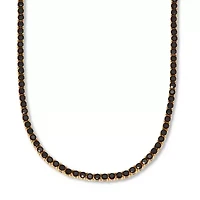 Round Black Cubic Zirconia 14k Yellow Gold-Plated Tennis Necklace 18-inch