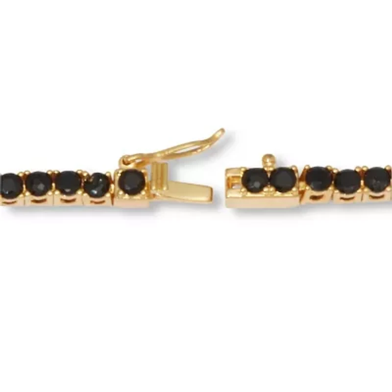 Round Black Cubic Zirconia 14k Yellow Gold-Plated Tennis Necklace 18-inch