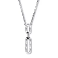 .20 TCW Round Cubic Zirconia Silvertone Paperclip Drop Necklace 18-inch