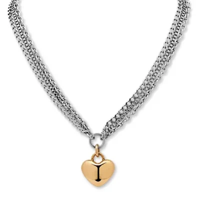 Stainless Steel Gold Ion-Plated Heart Pendant on Triple-Chain Necklace 18"