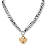 Stainless Steel Gold Ion-Plated Heart Pendant on Triple-Chain Necklace 18"