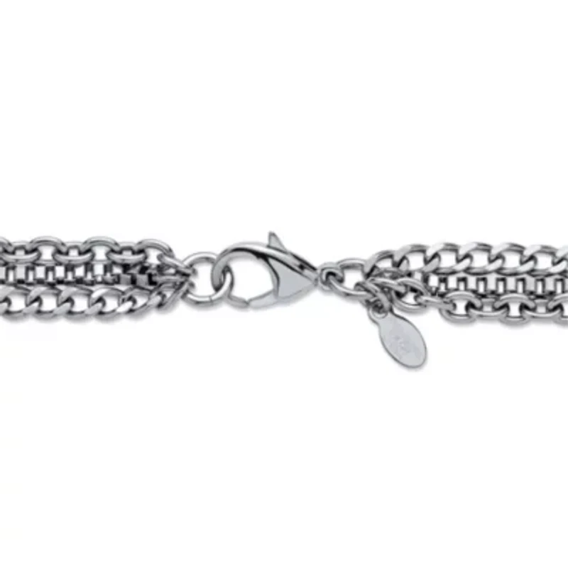 Stainless Steel Gold Ion-Plated Heart Pendant on Triple-Chain Necklace 18"