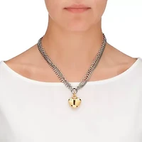 Stainless Steel Gold Ion-Plated Heart Pendant on Triple-Chain Necklace 18"