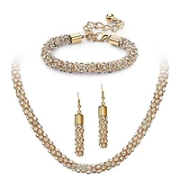 Crystal Rope Necklace, Bracelet and Drop Earrings Set in Goldtone