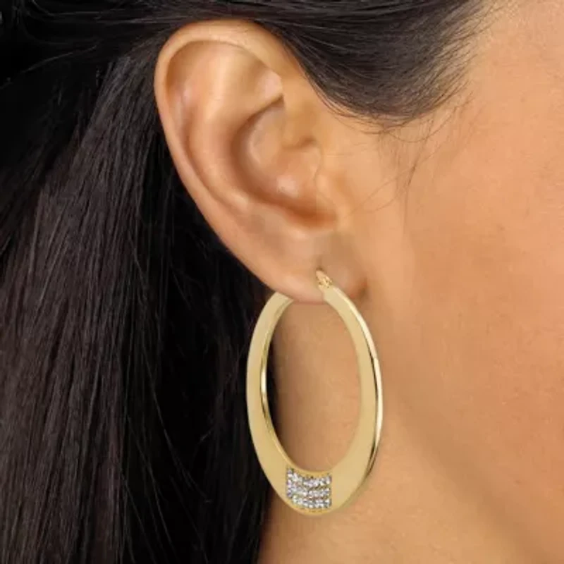 Round Crystal Goldtone and Silvertone 2-Pair Hoop Earrings Set 1.75"