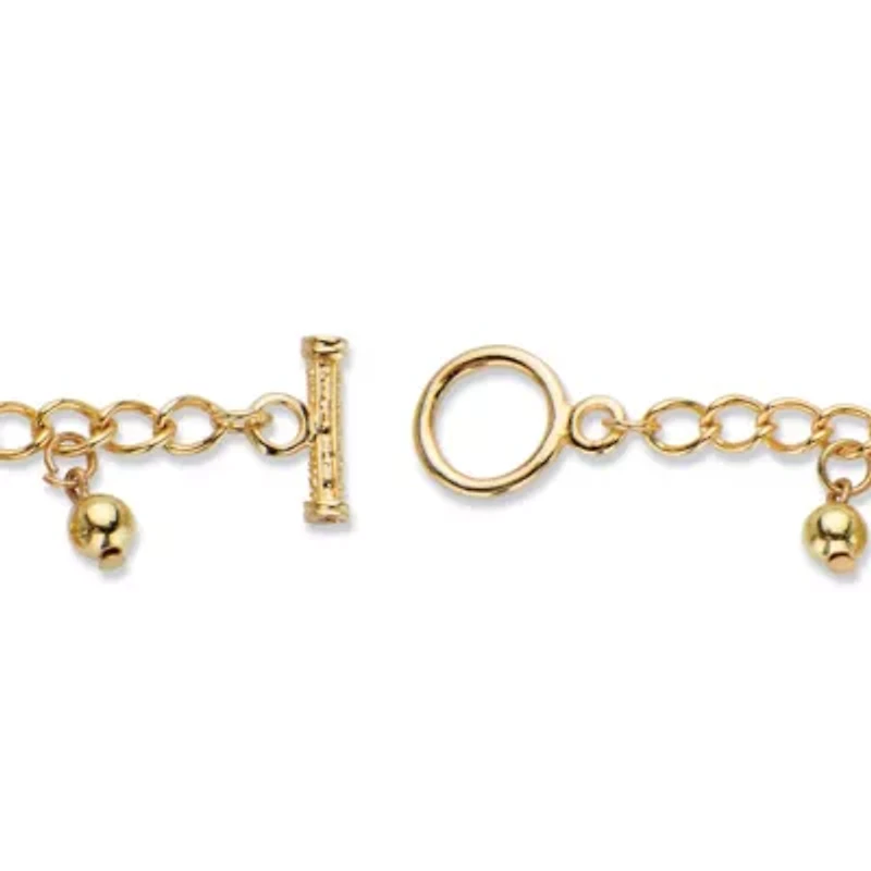 Round Crystal Goldtone Elephant Charm Beaded Toggle Bracelet 7.5"
