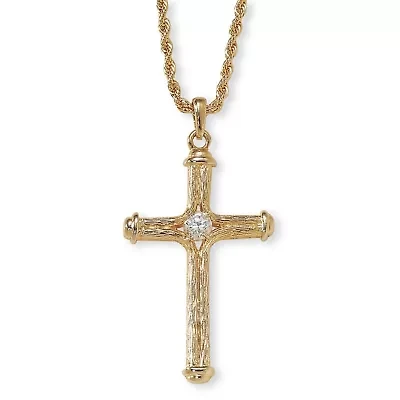 Crystal Decorative Cross Pendant Necklace in Yellow Goldtone