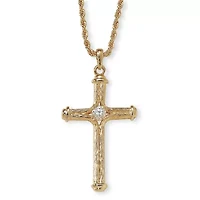 Crystal Decorative Cross Pendant Necklace in Yellow Goldtone