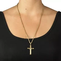 Crystal Decorative Cross Pendant Necklace in Yellow Goldtone
