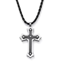 Cross Pendant and Cord Necklace in Black Ion-Plated Stainless Steel