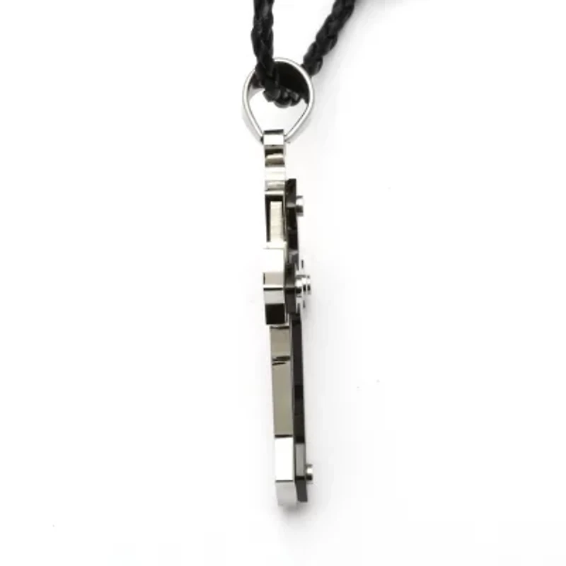 Cross Pendant and Cord Necklace in Black Ion-Plated Stainless Steel